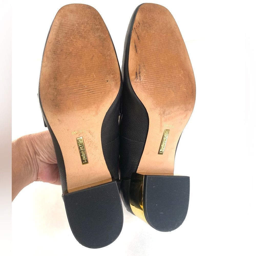 LOUISE ET CIE LANTON LEATHER LOAFER 6M BLACK W/ GOLD BLOCK HEEL 6 - Picture 7 of 10